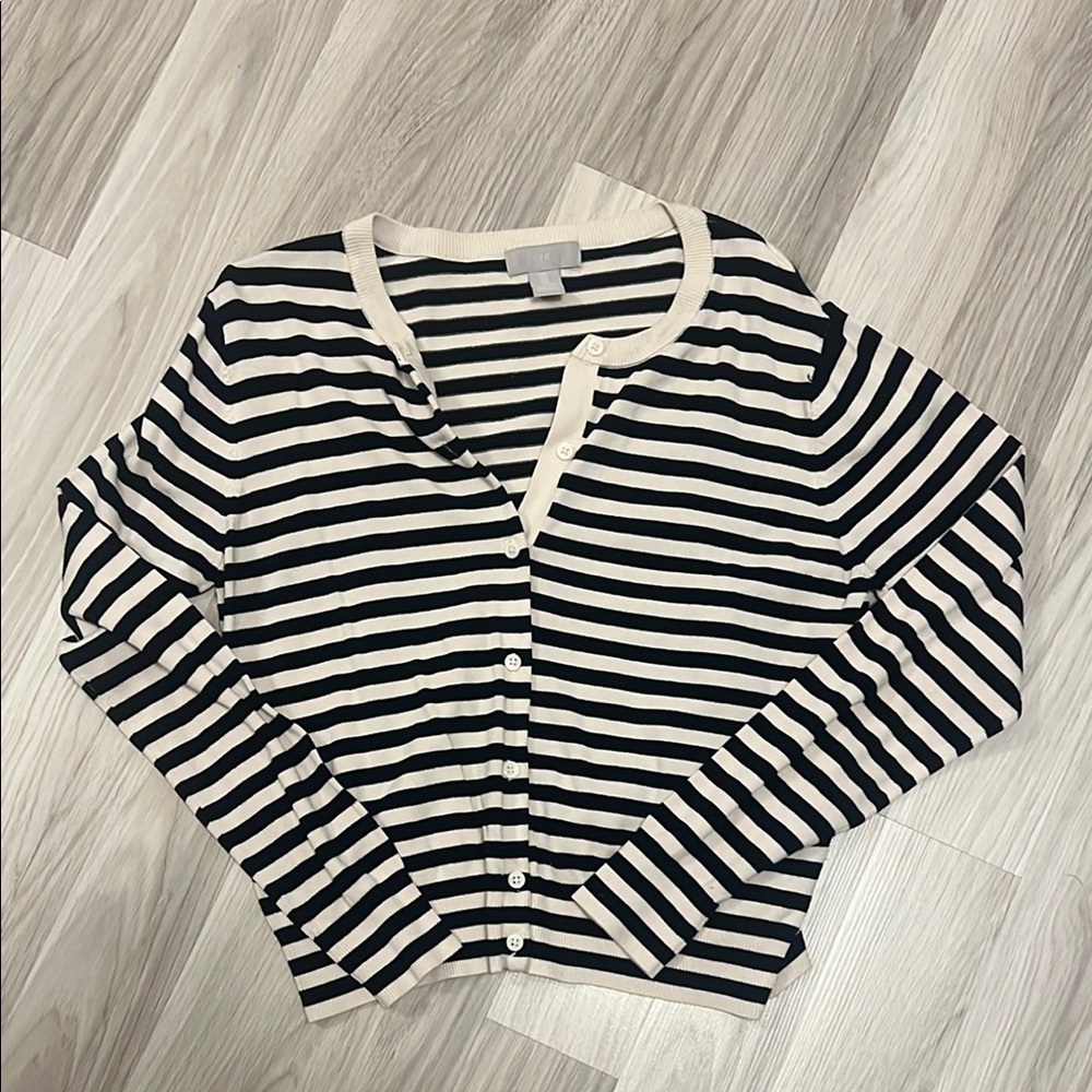 H&M Black and Cream Striped Cardigan Sweater